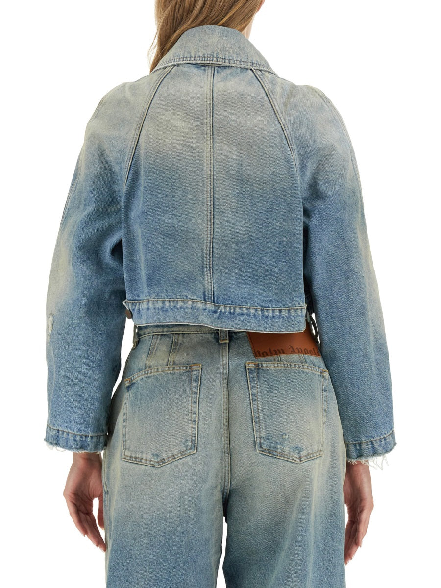Cropped Fit Jacket Baby Blue Cotton