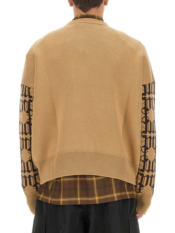 Jacquard Sweater Beige Cotton Jumpers