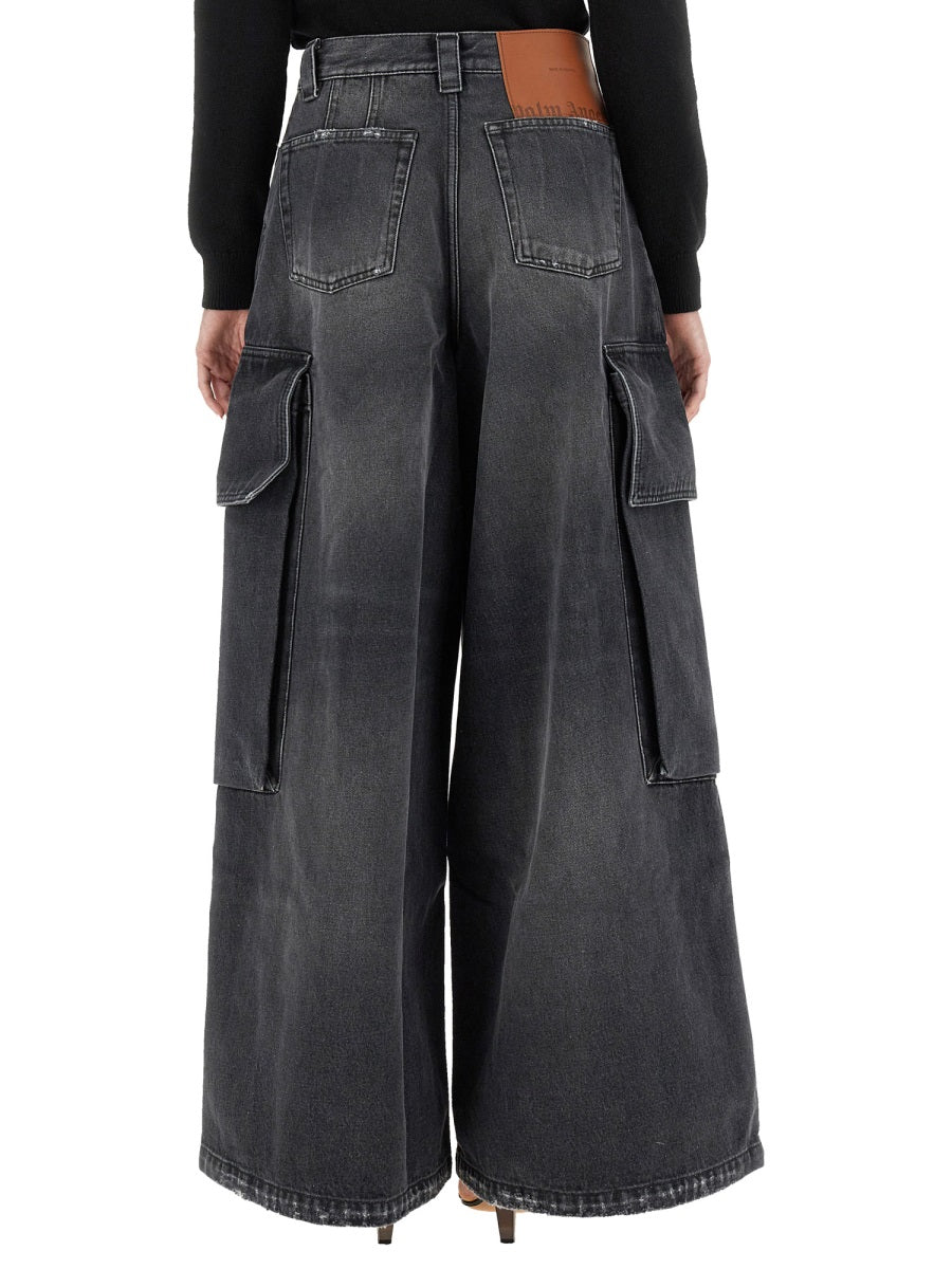 Wide Parachute Jeans Grey Cotton