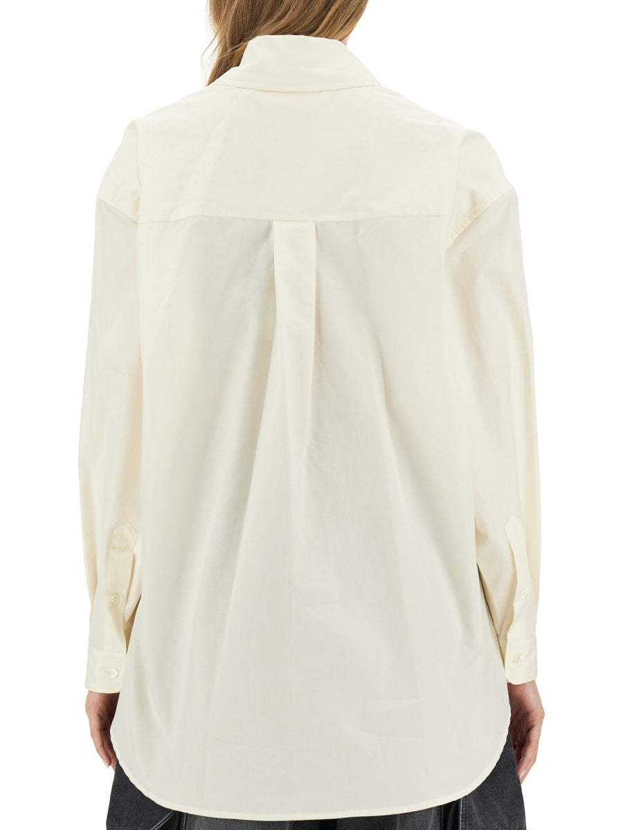 Shirt With Embroidered Logo Ivory Cotton