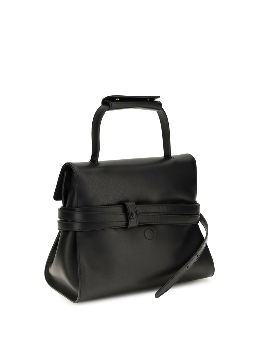 Shoulder Bag Buckle Black Leather Calf