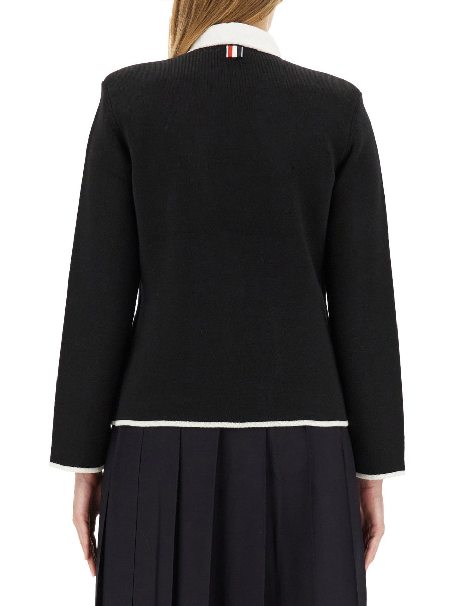 Single-Breasted Collarless Jacket Black Virgin Wool