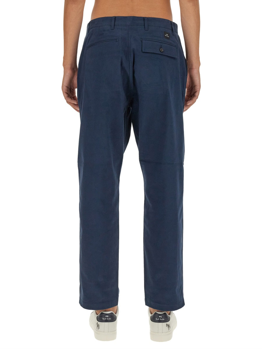 Loose Fit Pants Blue Cotton Trousers