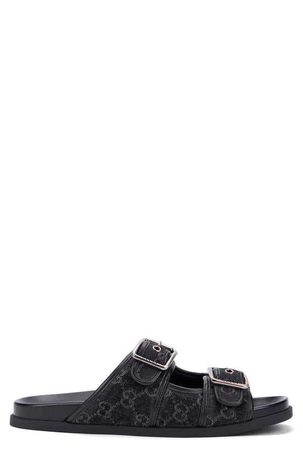 Denim Slider Sandals Black Cotton Slippers