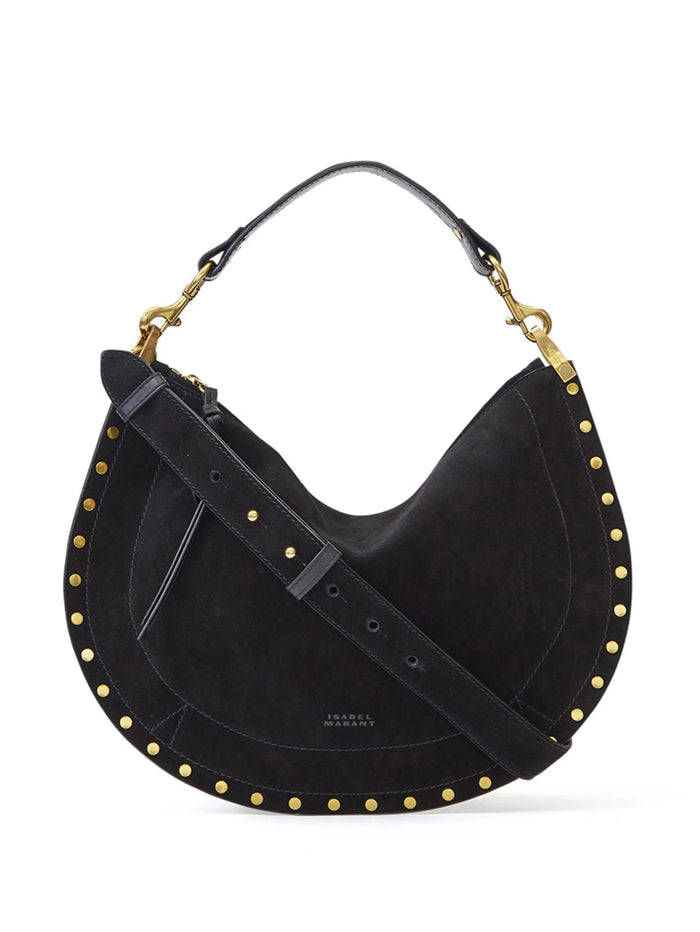 Oskan Soft Zip Shoulder Strap Black Calf Velvet Leather Borsa