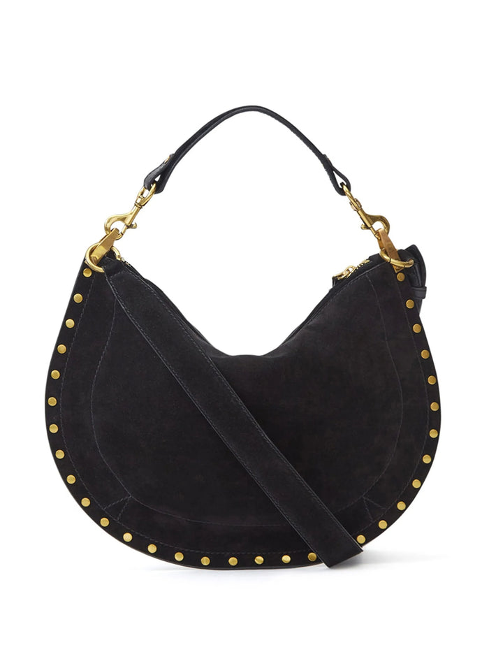 Oskan Soft Zip Shoulder Strap Black Calf Velvet Leather Borsa