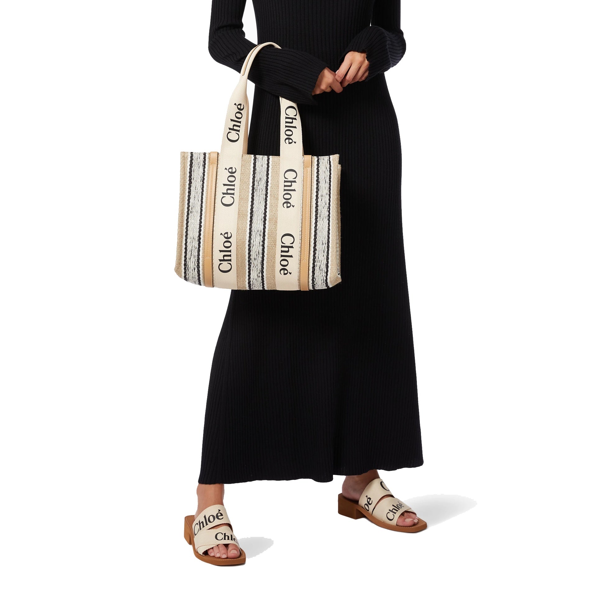 Chloé Woody Medium Tote Bag Beige Linen