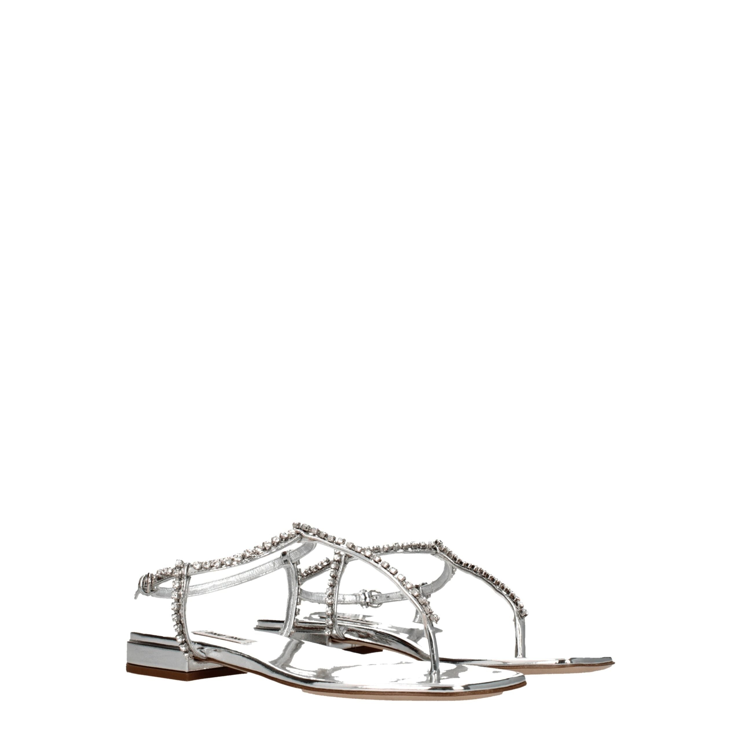 Miu Miu Leather sandals in silver — view 2