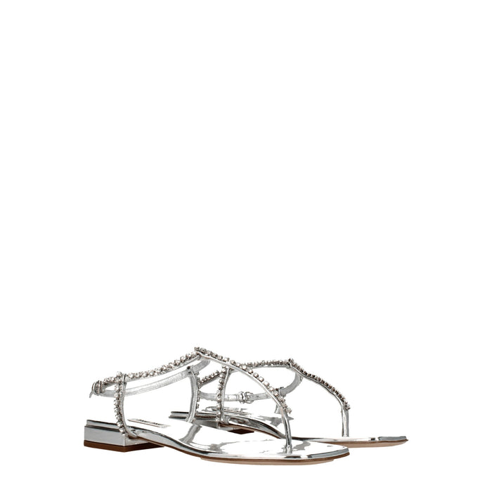 Miu Miu Leather sandals in silver — view 2