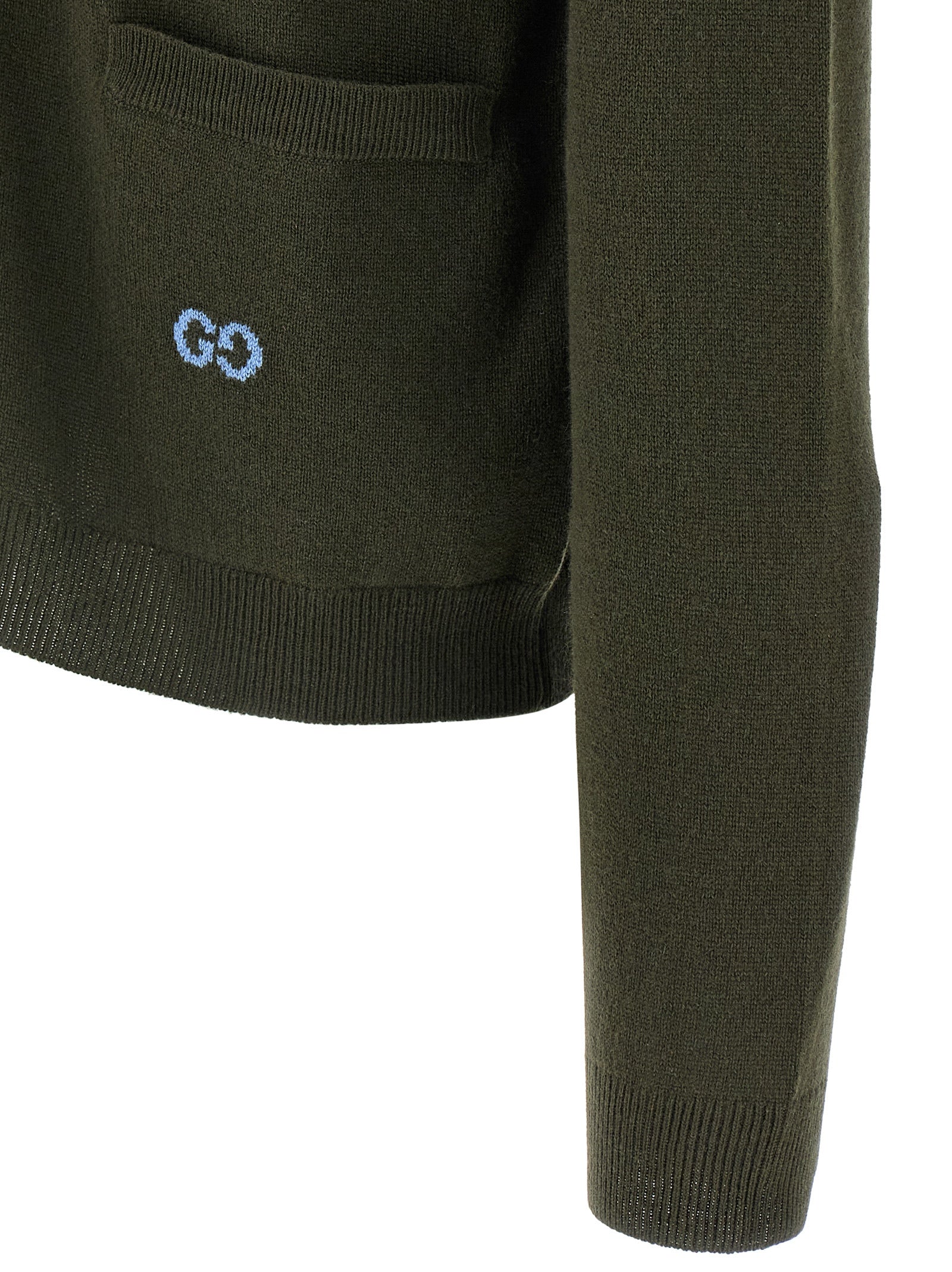 Gg Intarsia Cardigan Green Cashmere Sweater, Cardigans
