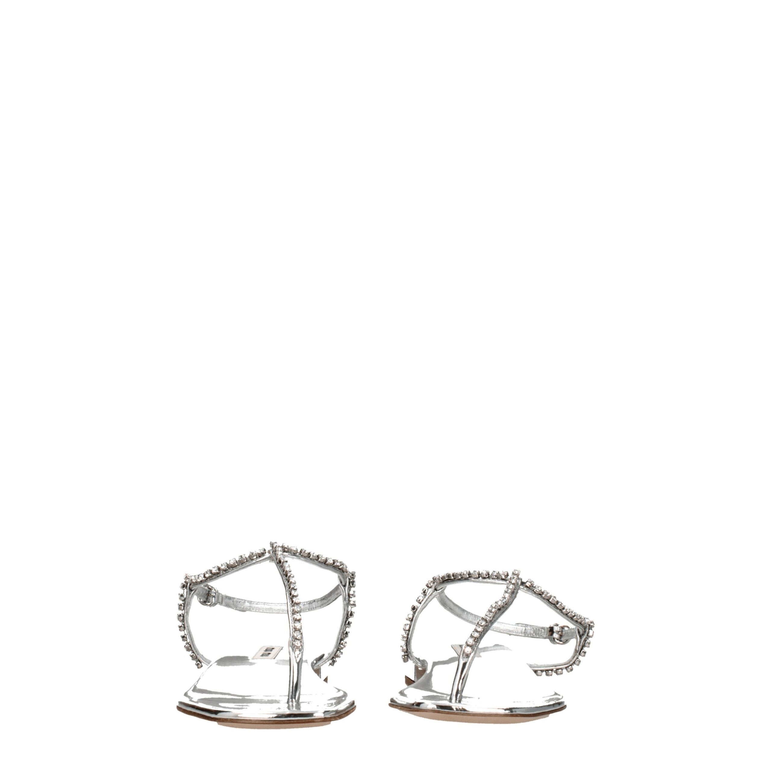Miu Miu Leather sandals in silver — view 3