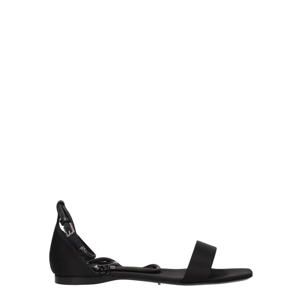 Max Mara Satin with leather sole flat sandal in black