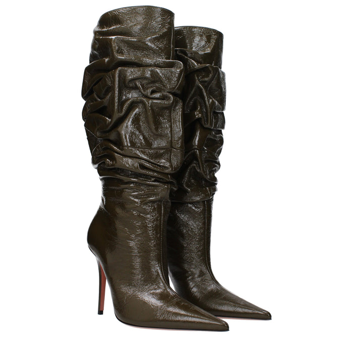 Amina Muaddi Leather boot in green — view 2