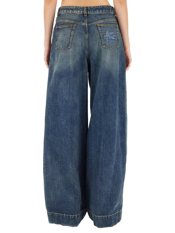 Jeans With Embroidered Pegasus Blue Cotton