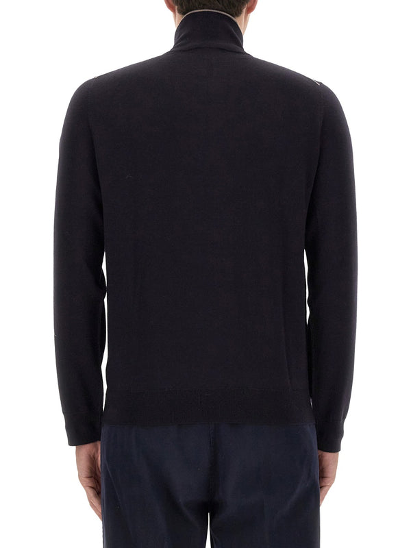 Jersey With Logo Embroidery Blue Merino Wool Jumpers