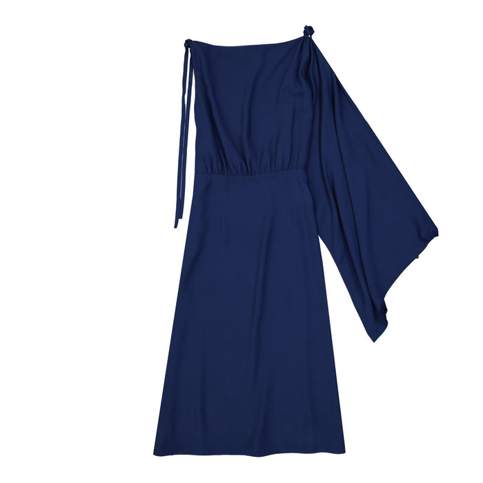 Flared One Sleeve Midi Dress Blue Acetate Viscose