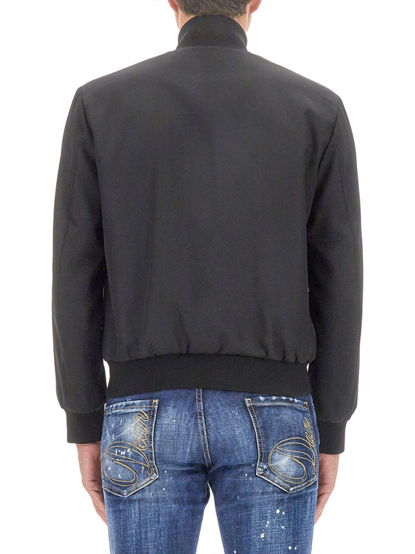 Bomber Jacket Black Polyester Virgin Wool