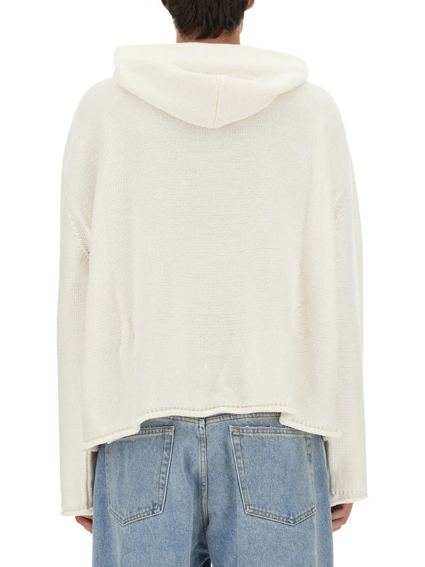 Cropped Jersey With Logo White Virgin Wool Jumpers
