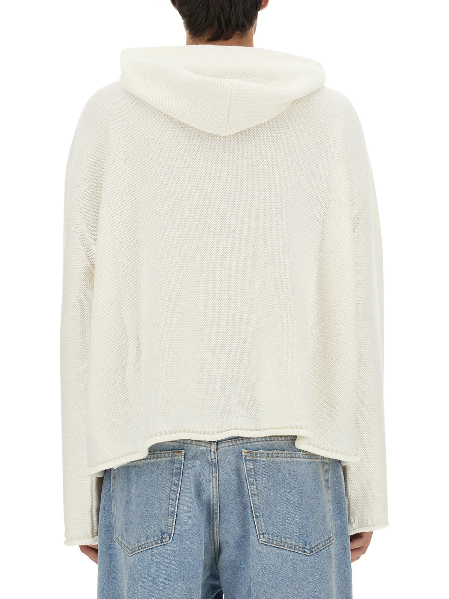 Cropped Jersey With Logo White Virgin Wool Jumpers