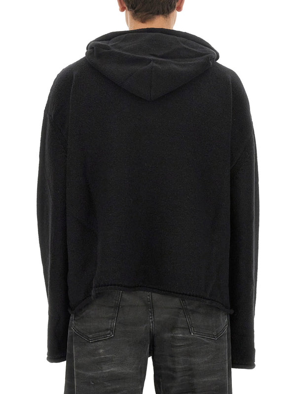 Cropped Logo Jersey Black Virgin Wool Acrylic Jumpers