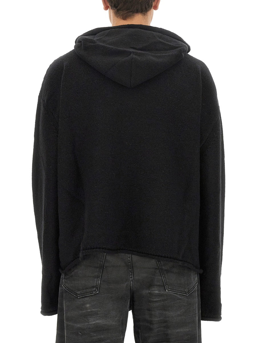 Cropped Logo Jersey Black Virgin Wool Acrylic Jumpers