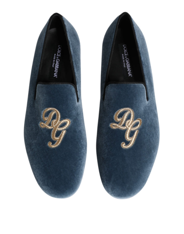 Dolce & Gabbana Leather Velvet loafer in blue — view 2