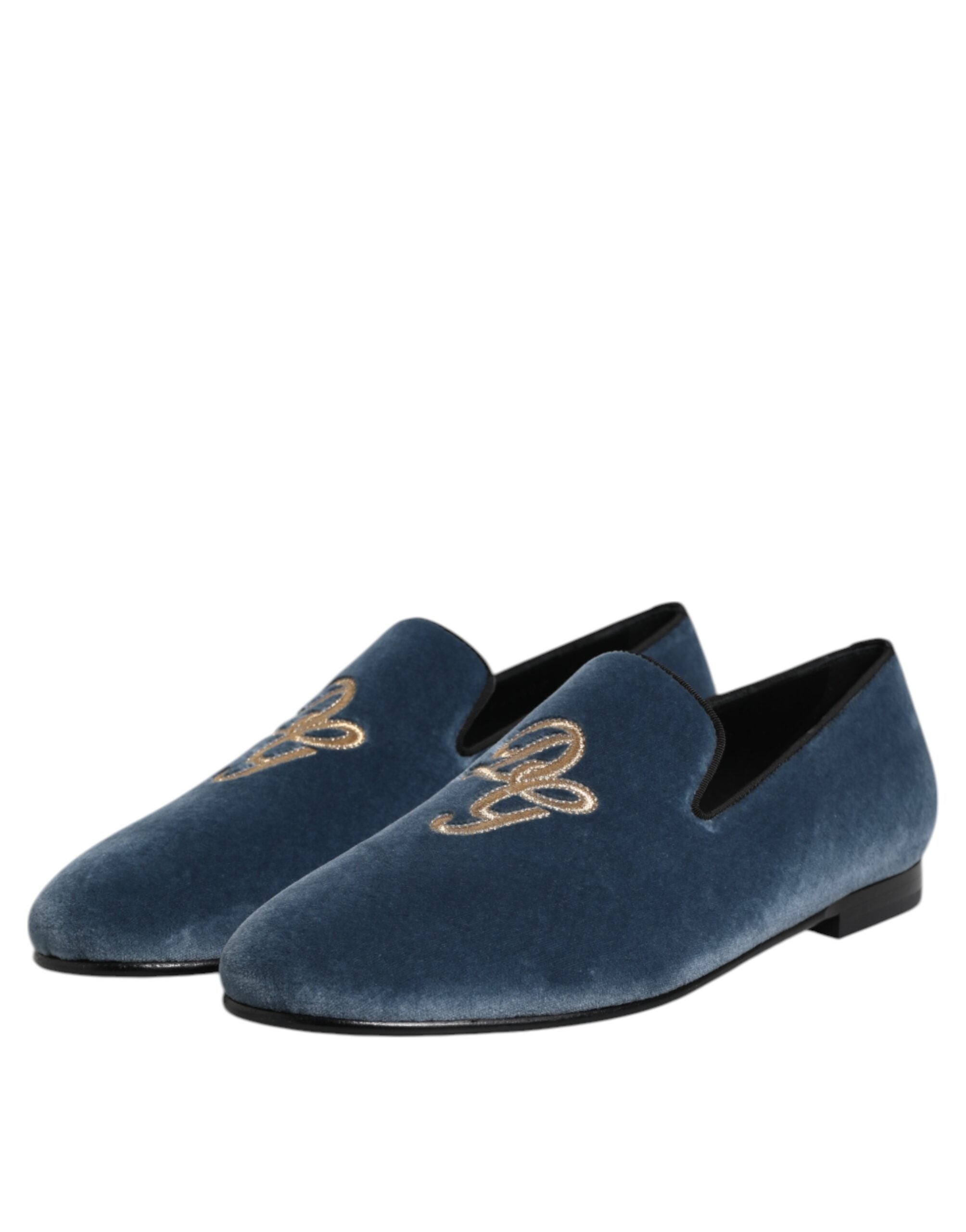 Dolce & Gabbana Leather Velvet loafer in blue — view 3