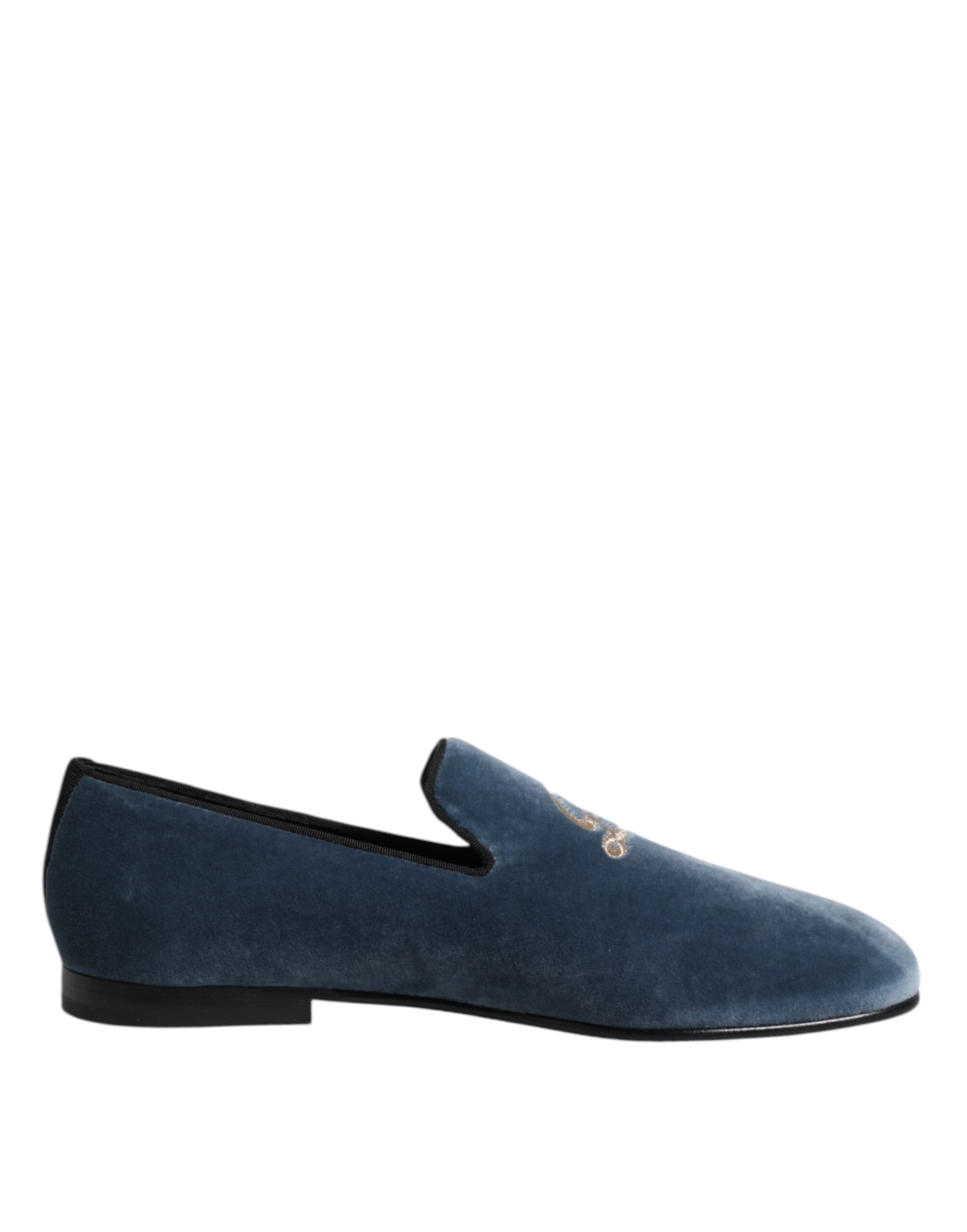Dolce & Gabbana Leather Velvet loafer in blue — view 7