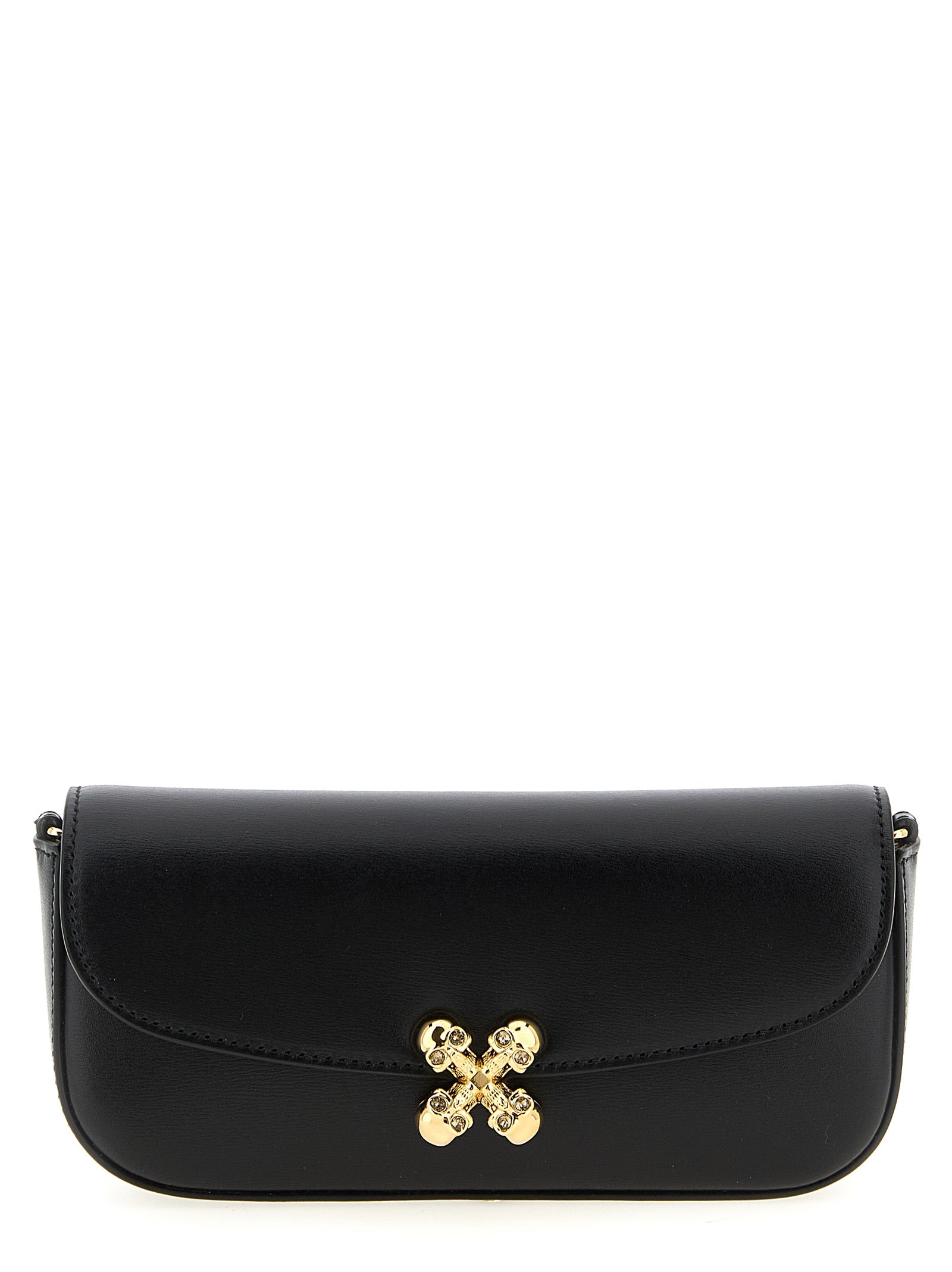 Skull Flower small crossbody bag Black Calfskin Leather (bos Taurus)