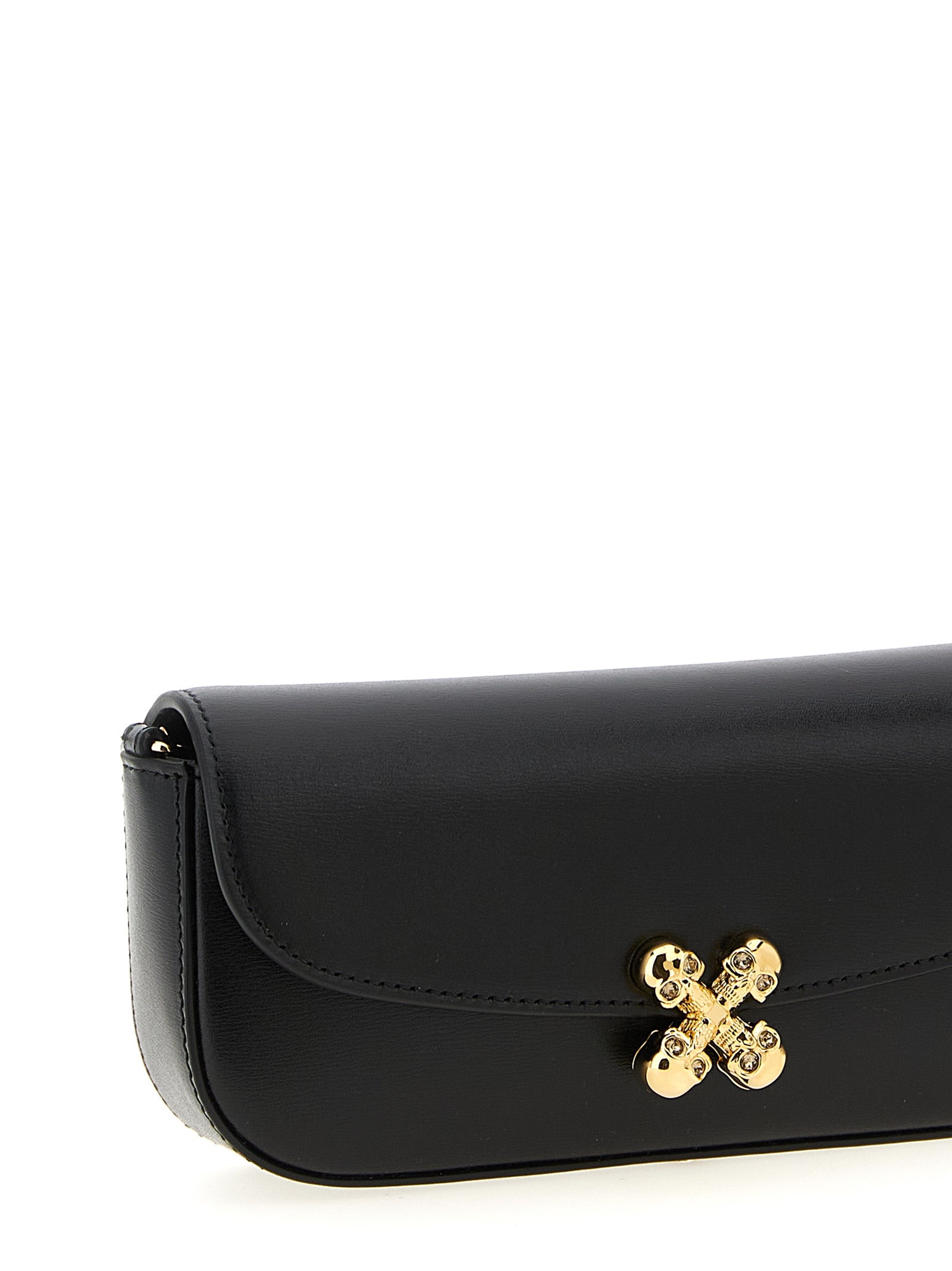 Skull Flower small crossbody bag Black Calfskin Leather (bos Taurus)