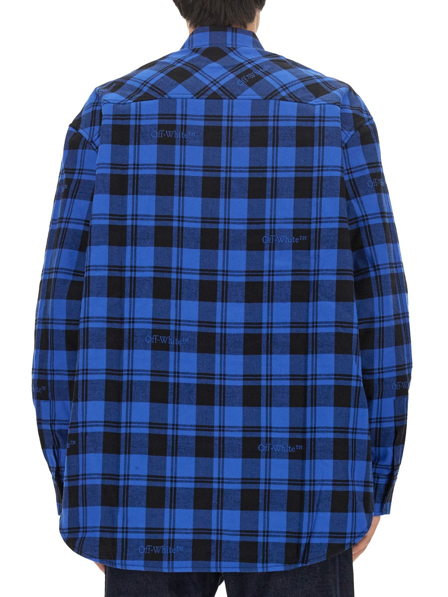 Check Print Shirt Blue Cotton