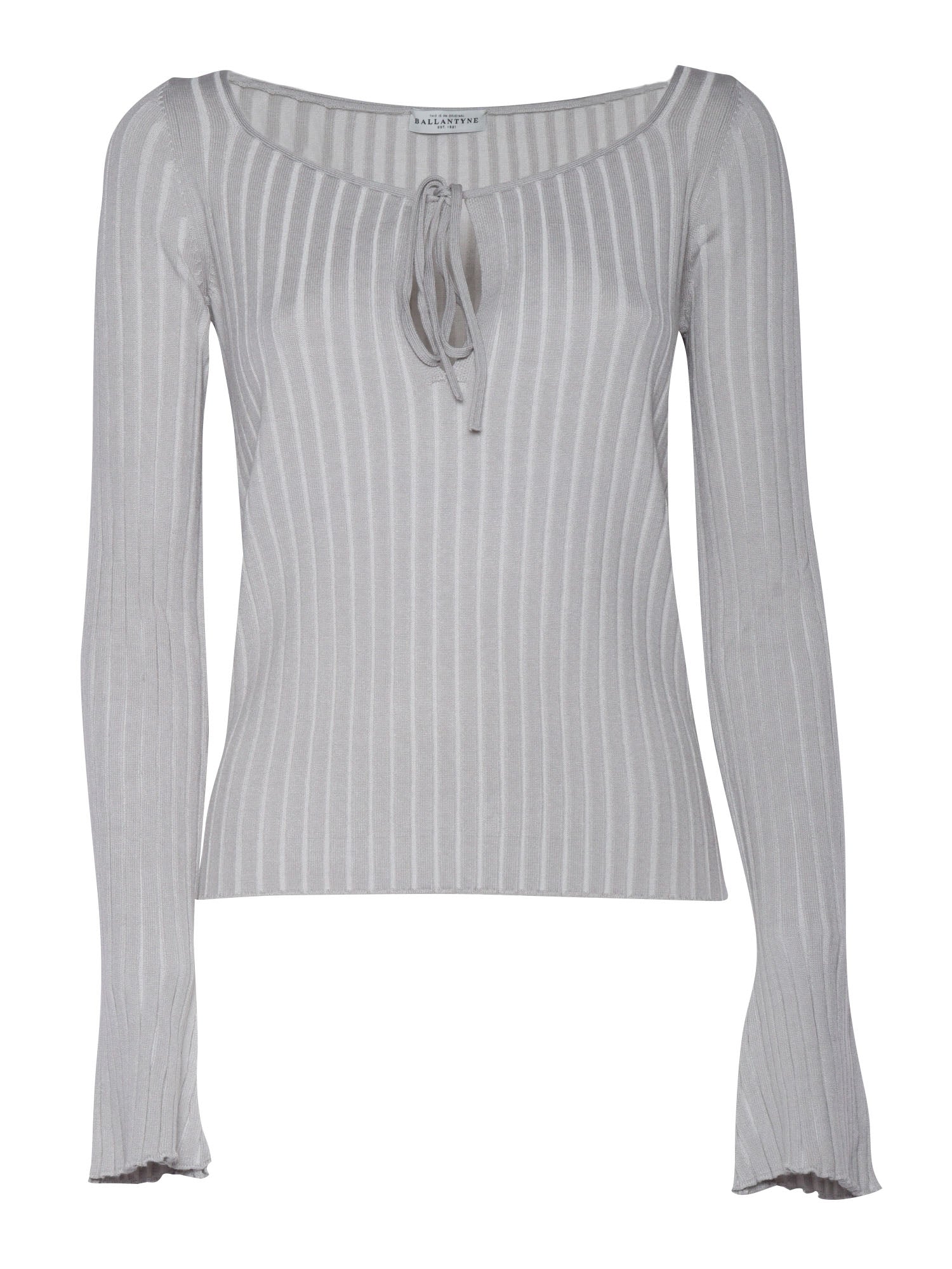 Ribbed Pullover Grey Viscose Polyamide V Neck