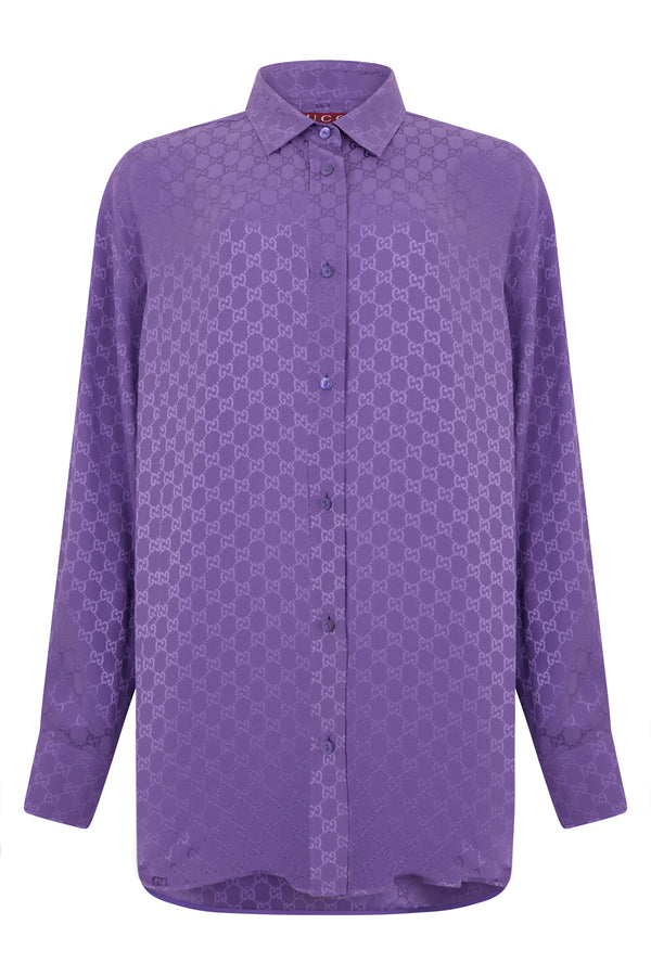 Long-Sleeved Silk Monogram Shirt - Purple