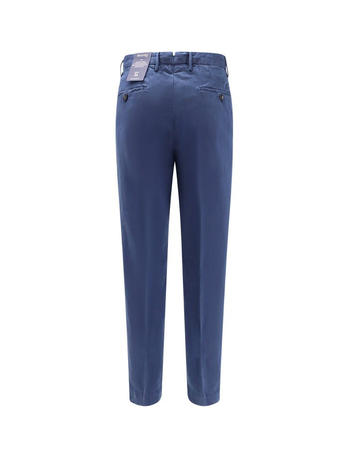 Incotex Rtw Blue Cotone Lino Elastan