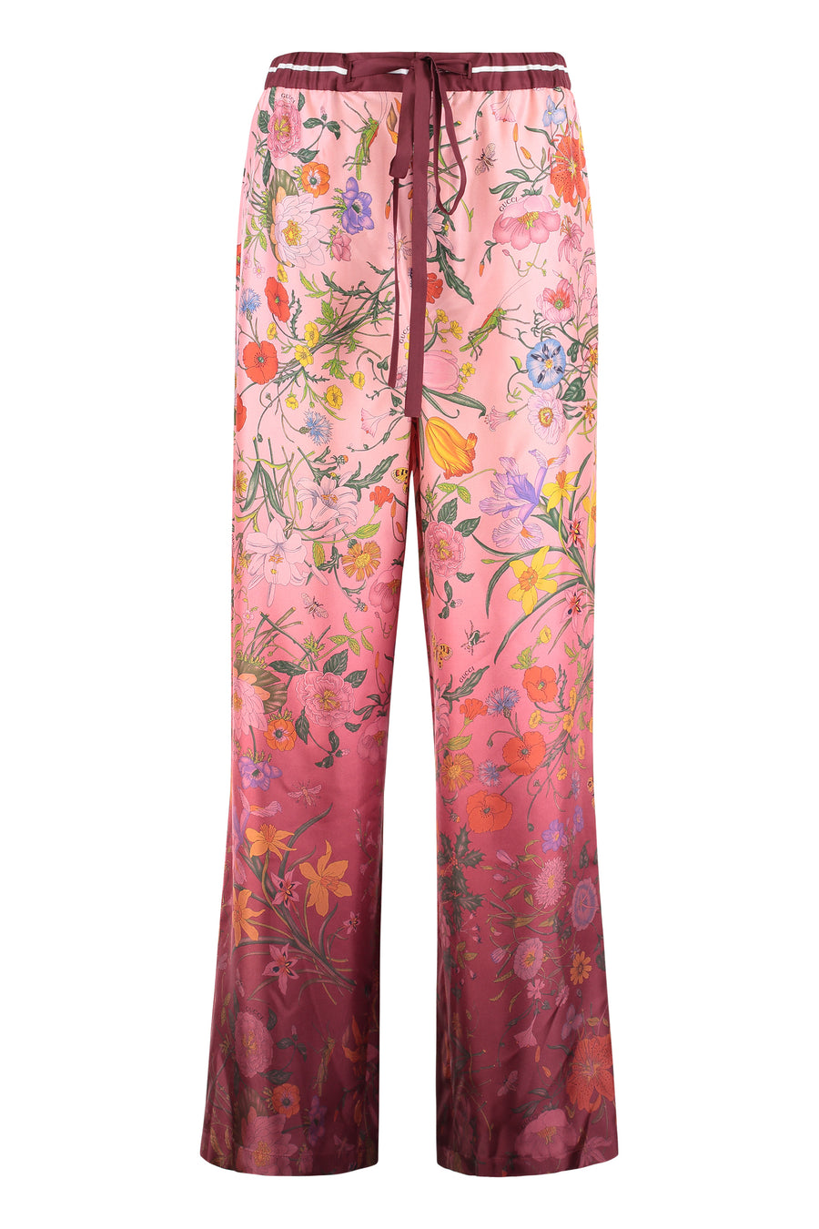 Floral Print Silk Pants Wide-leg Trousers
