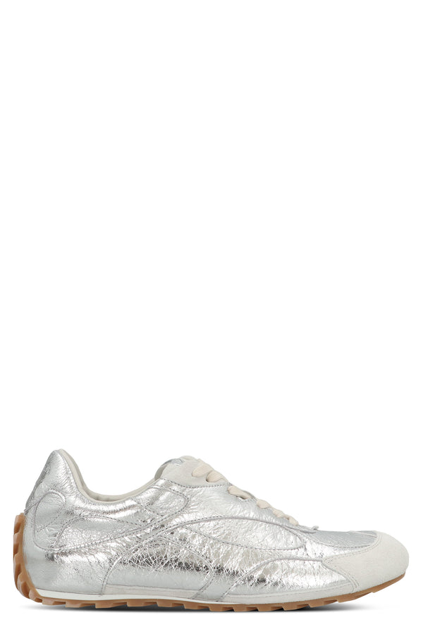Laminated Leather Low-Top Sneakers Silver Lamb Trainers