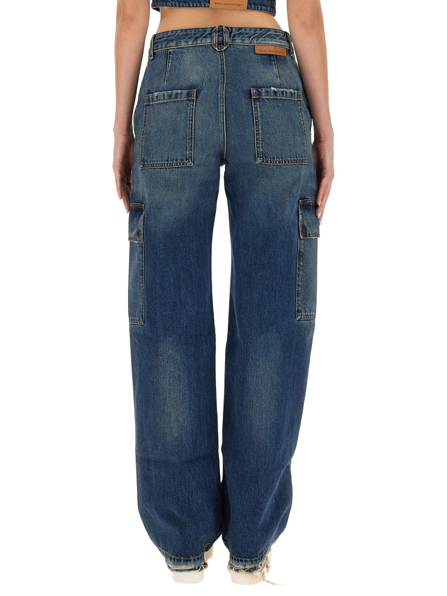 Cargo Jeans Blue Polyester