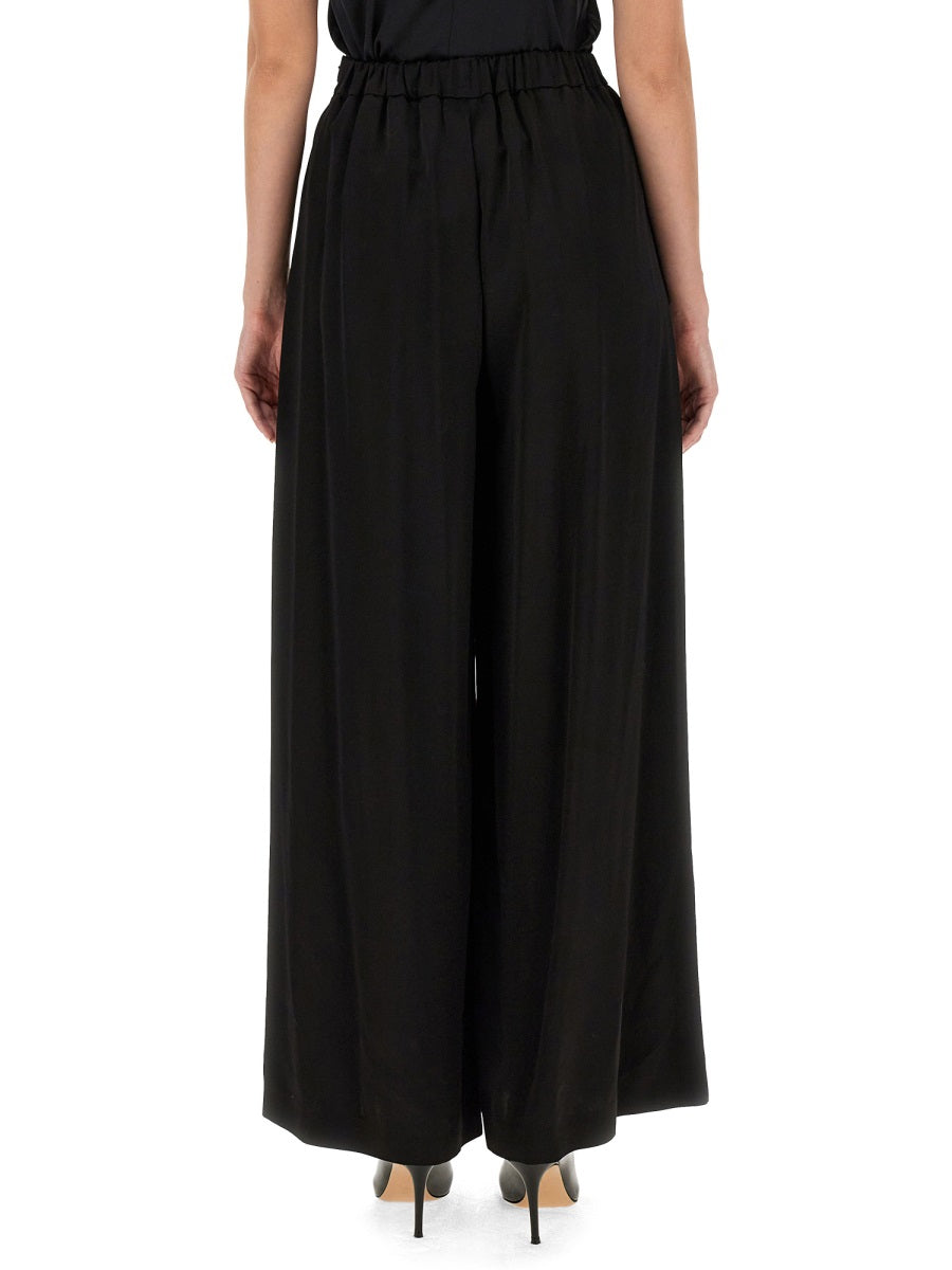Wide Leg Pants Black Viscose Trousers