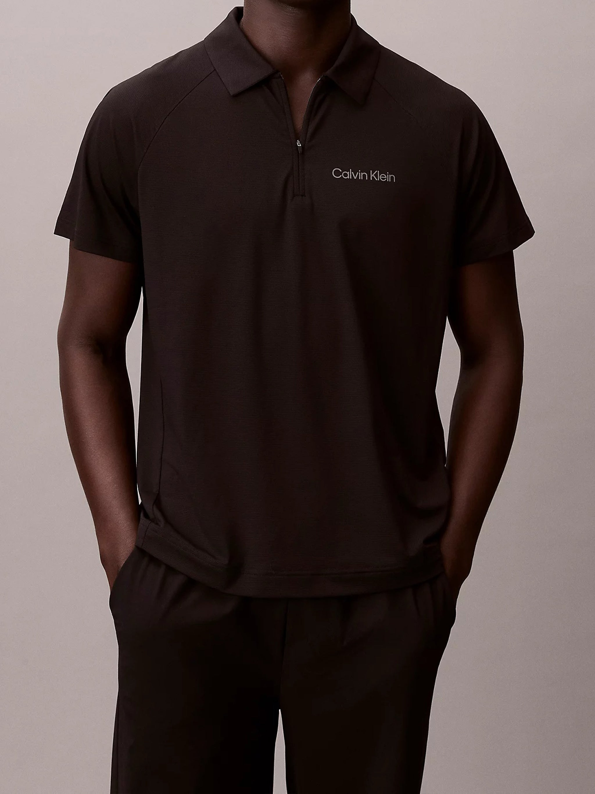 Pique Zip Polo Black