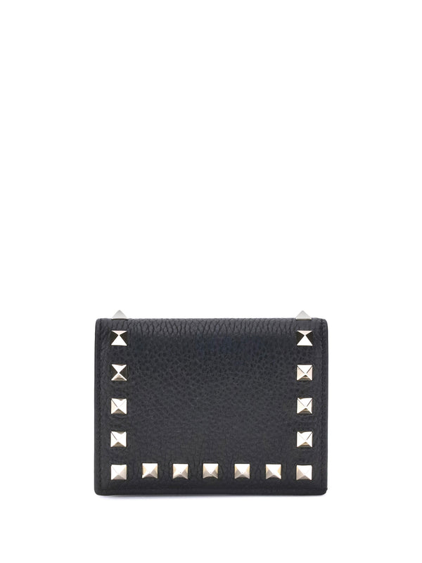 Flap French Wallet Rockstud Black Calf Leather & Purses