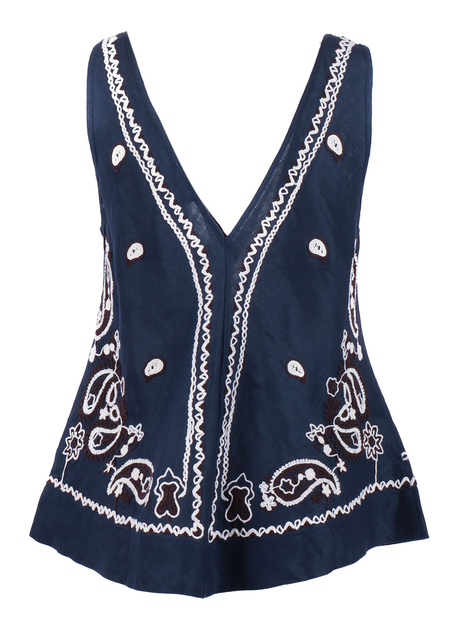BLOUSE WITH EMBROIDERY Blue Linen