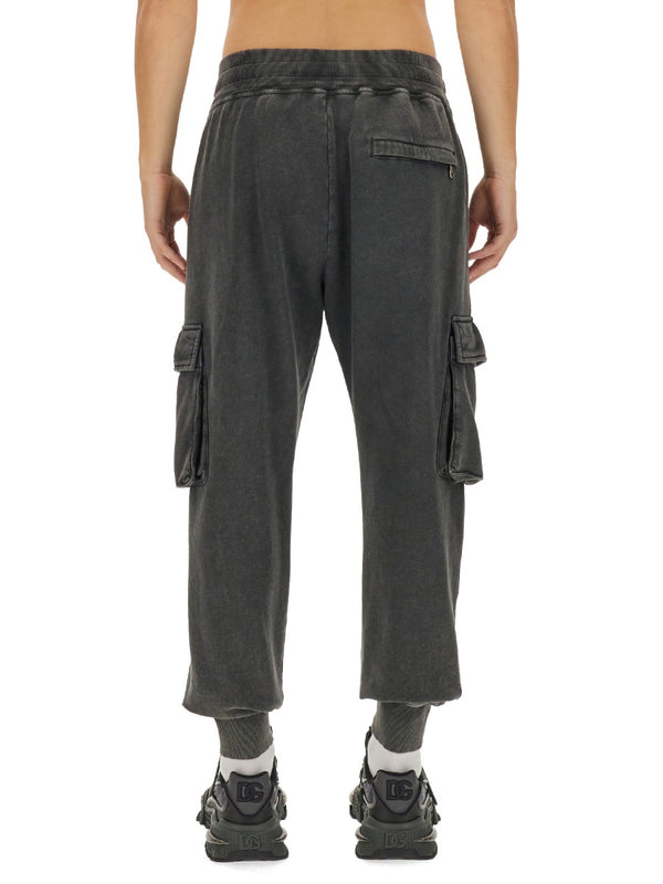 Jogging Pants With Logo Grey Cotton Track