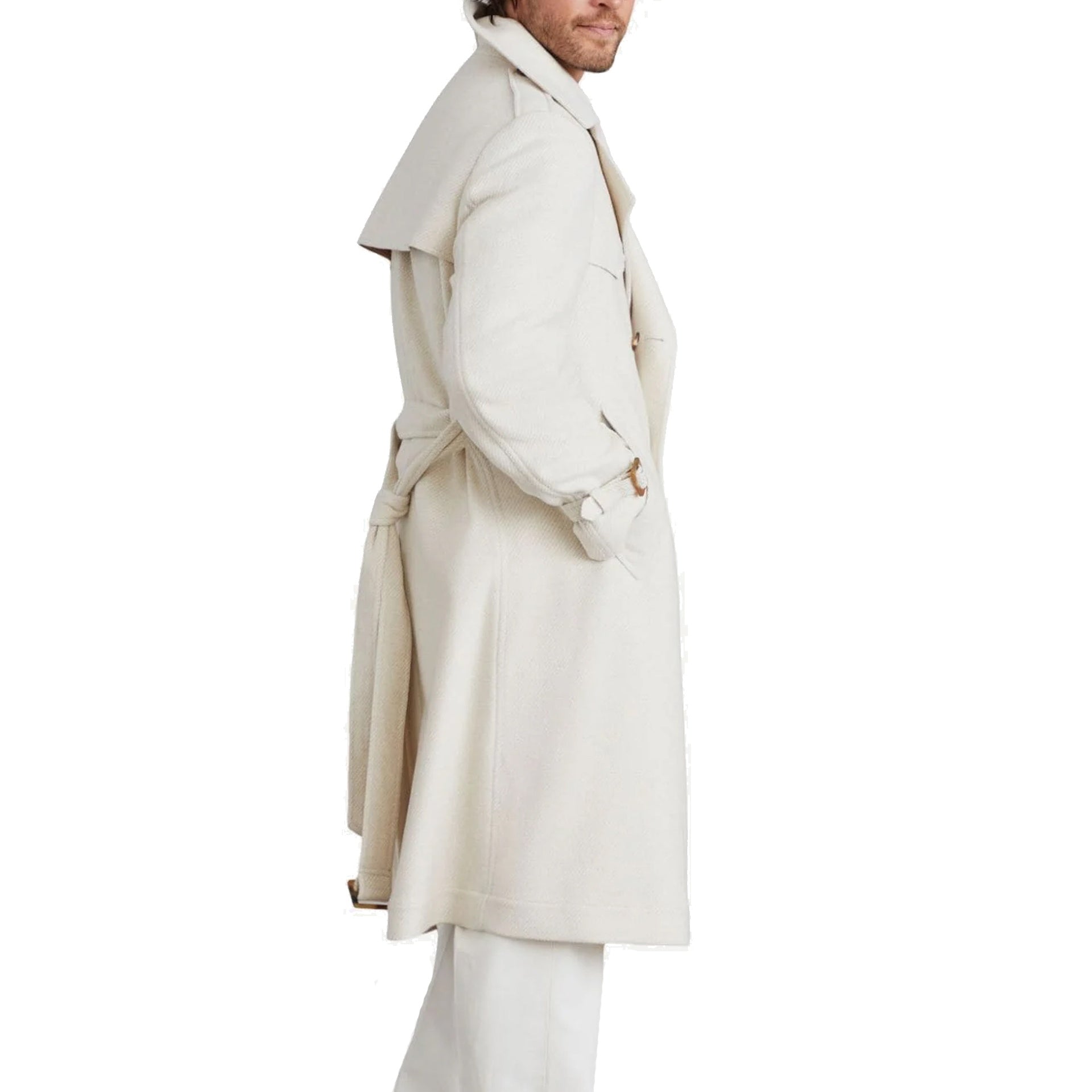 Wool Trench Coat Beige Cashmere Silk