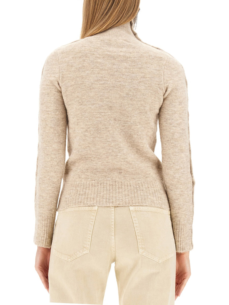 Beige Knitted Shirt Polyamide Jumpers