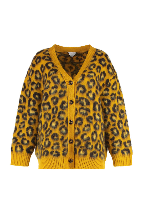 Leopard Print Wool-Mohair Cardigan Ocher Wool And Mohair Cardigans