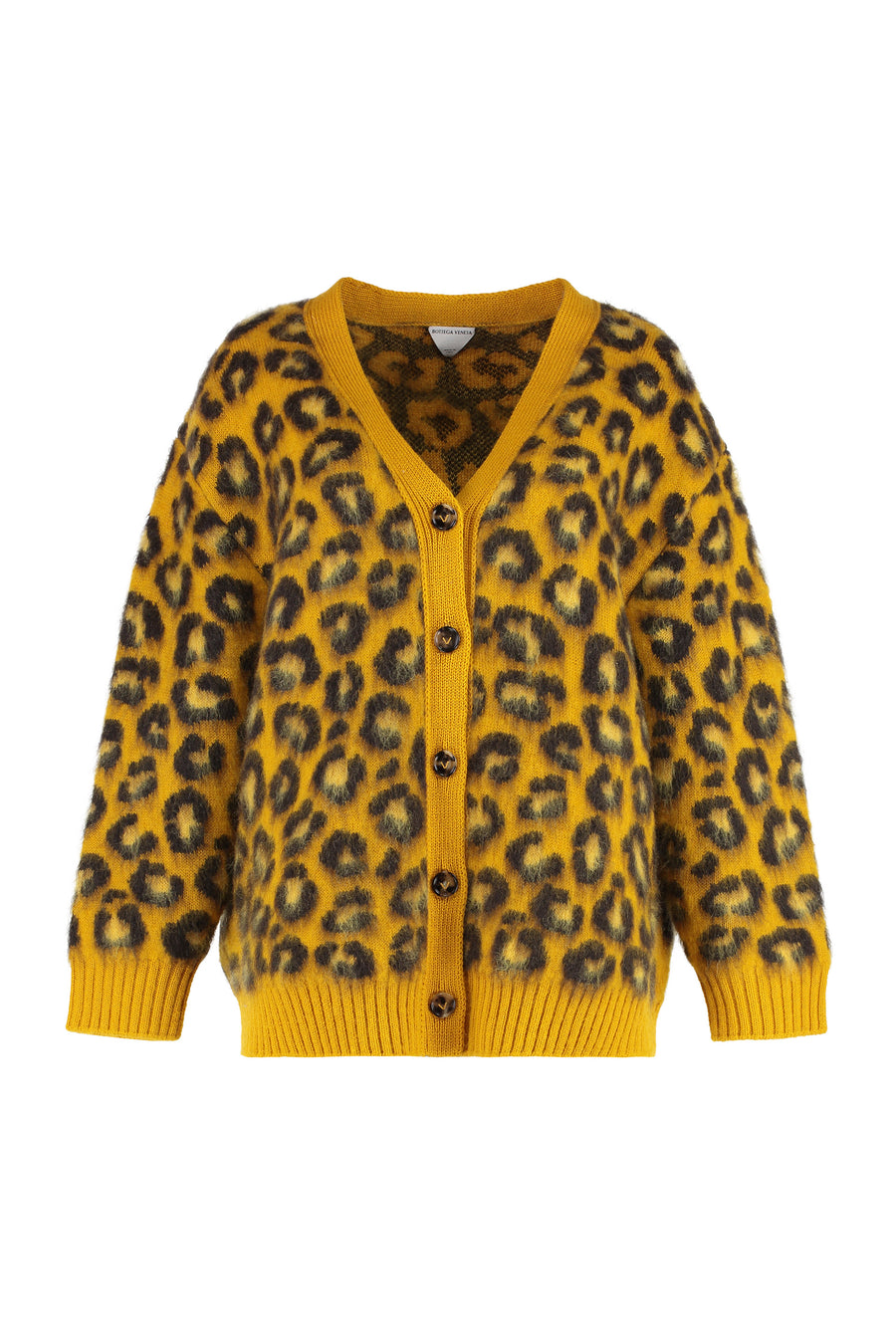 Leopard Print Wool-Mohair Cardigan Ocher Wool And Mohair Cardigans