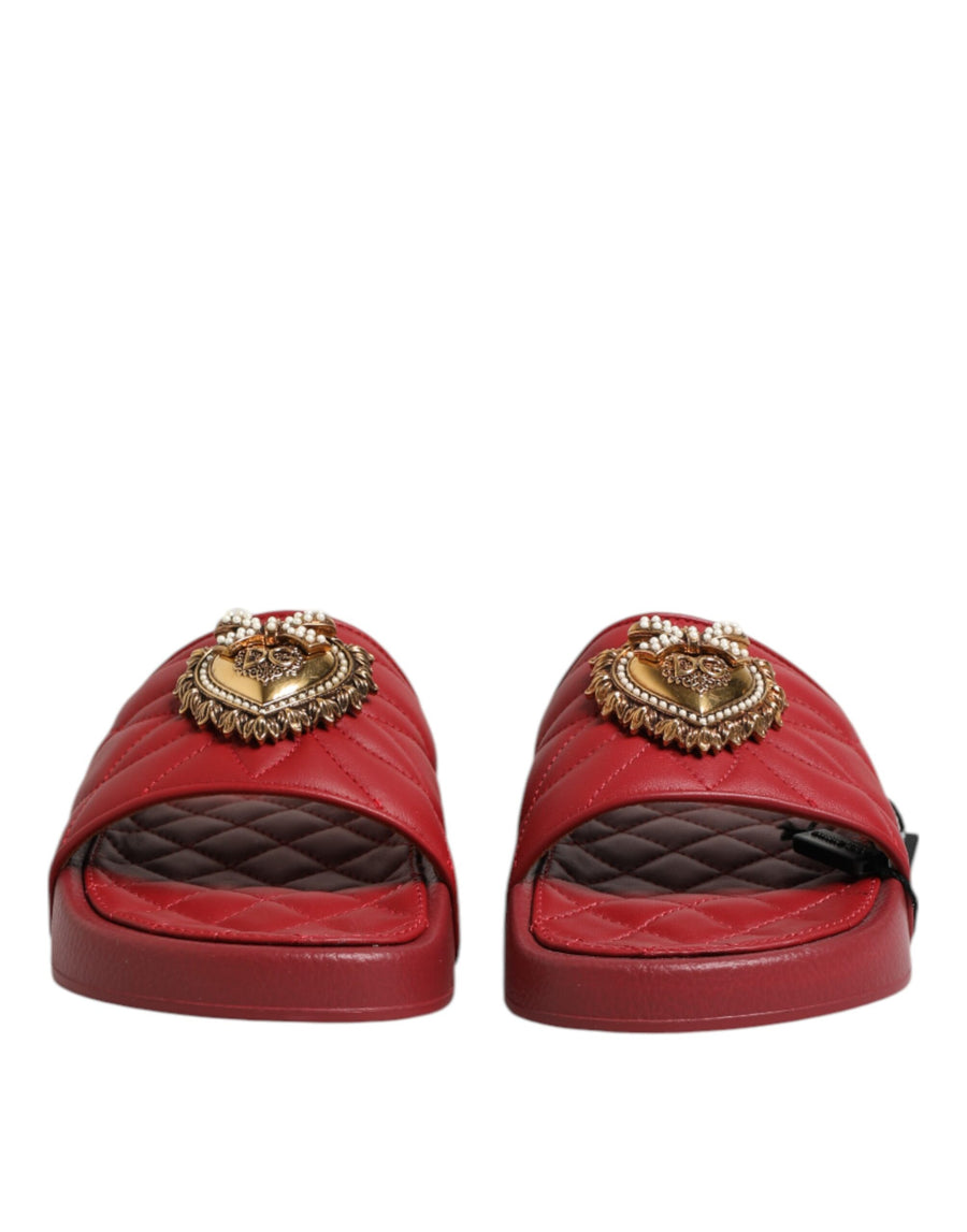 Dolce & Gabbana 100% Lambskin Leather slide sandals in red