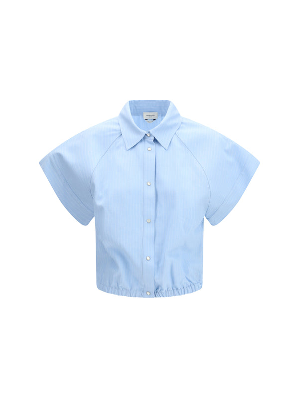 Short-Sleeve Shirt Striped Viscose-Linen Light Blue Stripe