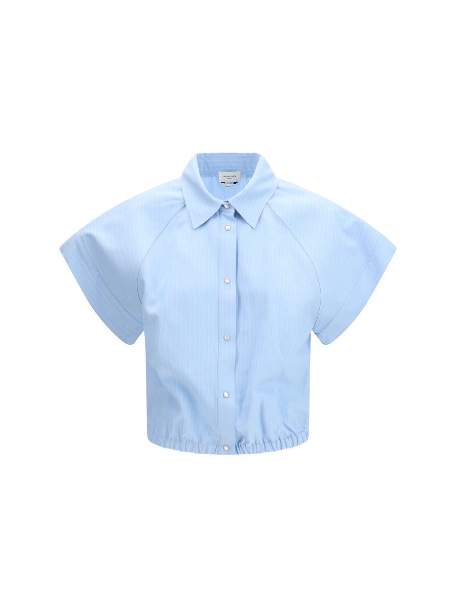 Short-Sleeve Shirt Striped Viscose-Linen Light Blue Stripe