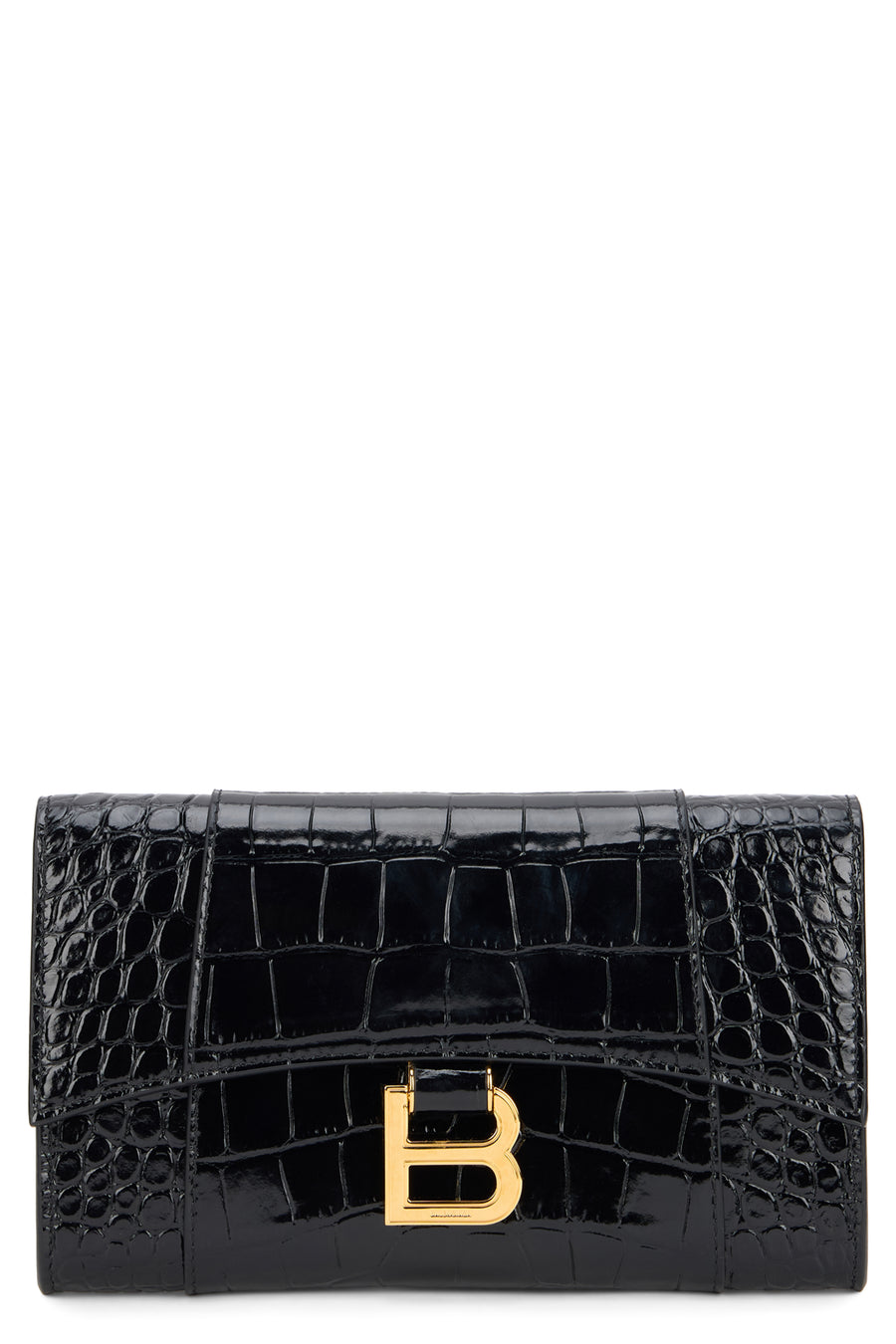 Clutch Bag Crocodile Effect Black Leather